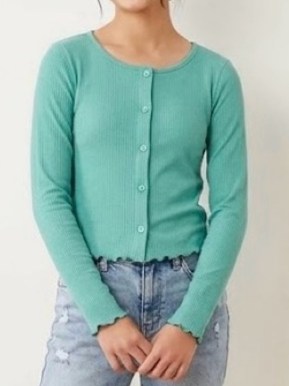 Art Class Girls Green Ribbed Long Sleeve Shirt Top M7/8
